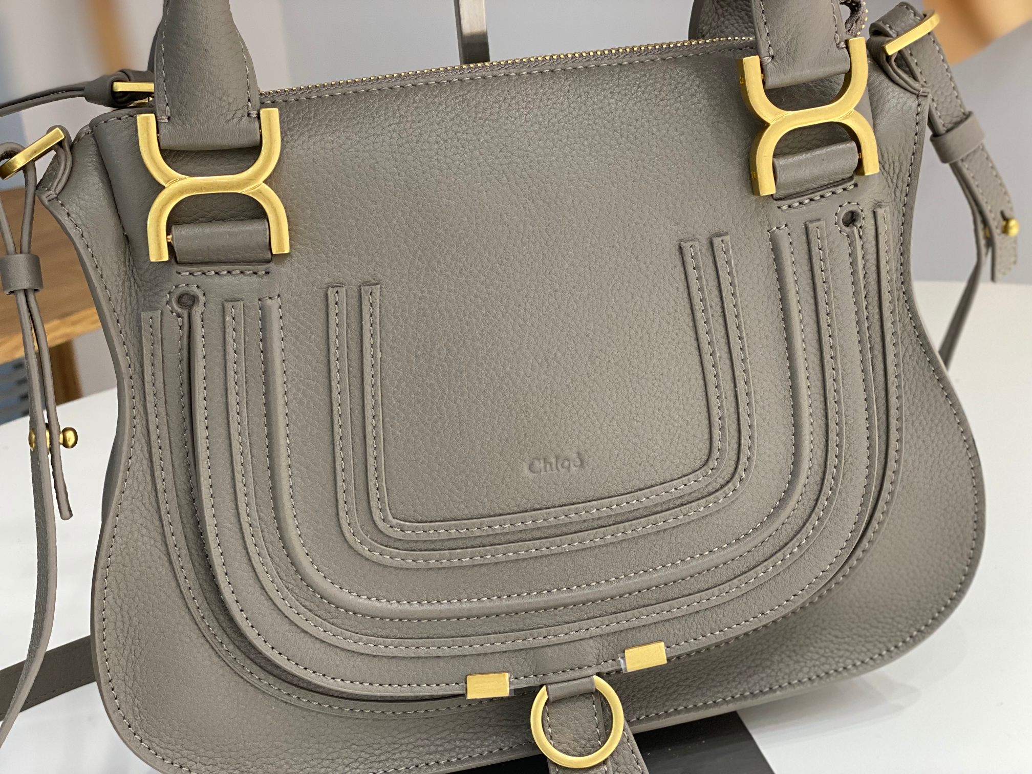 Chloe Small Marcie Bag In Dark Grey Grained Leather